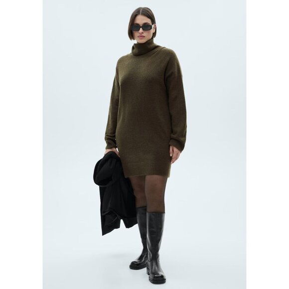 MNG Mango Olive Green Knitted Turtleneck Sweater Dress Size XS NWT - Picture 1 of 6